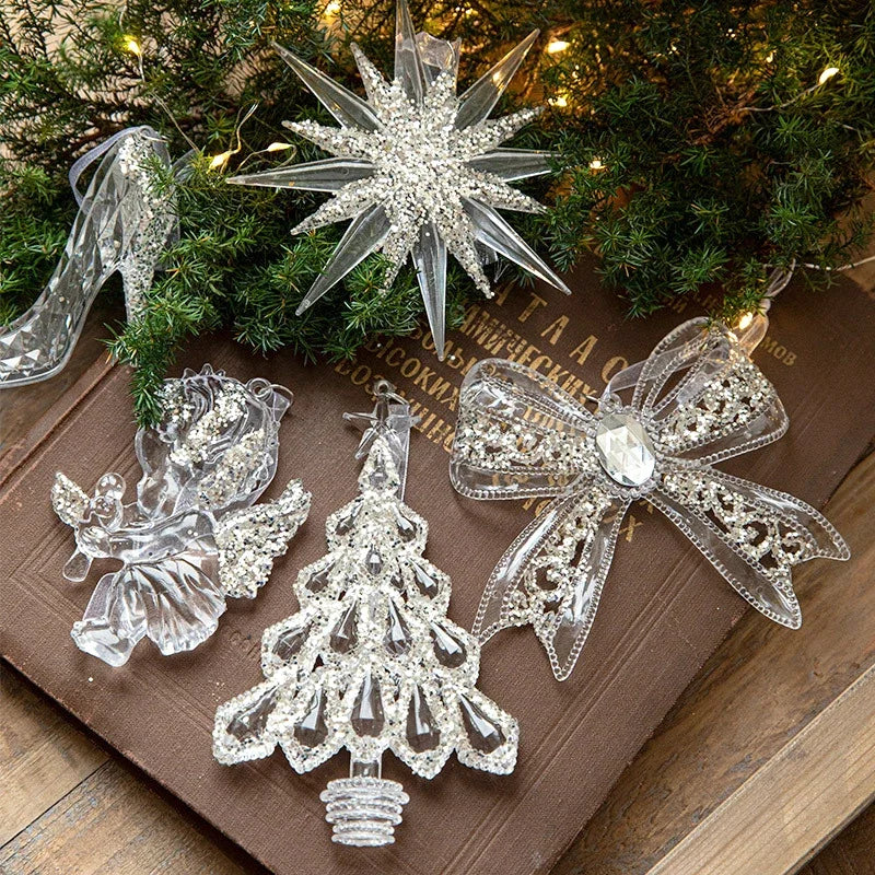 Transaprent Acrylic Crystal Christmas Tree Ornaments Snowflake Angel