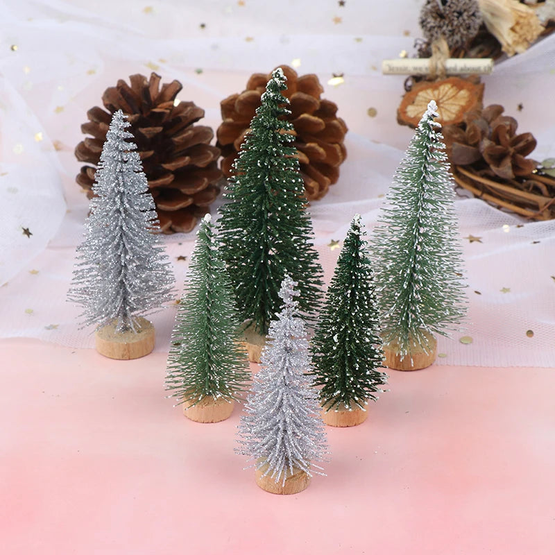 3 Pieces Christmas Tree Mini Pine With Wood Base DIY Home Table Top