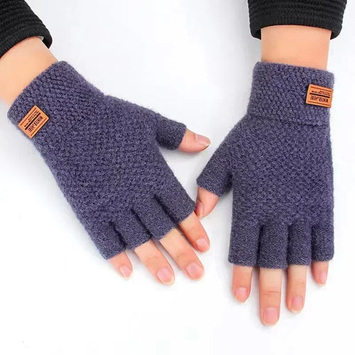 Winter Fingerless Gloves for Men Half Finger Writting Office Knitted