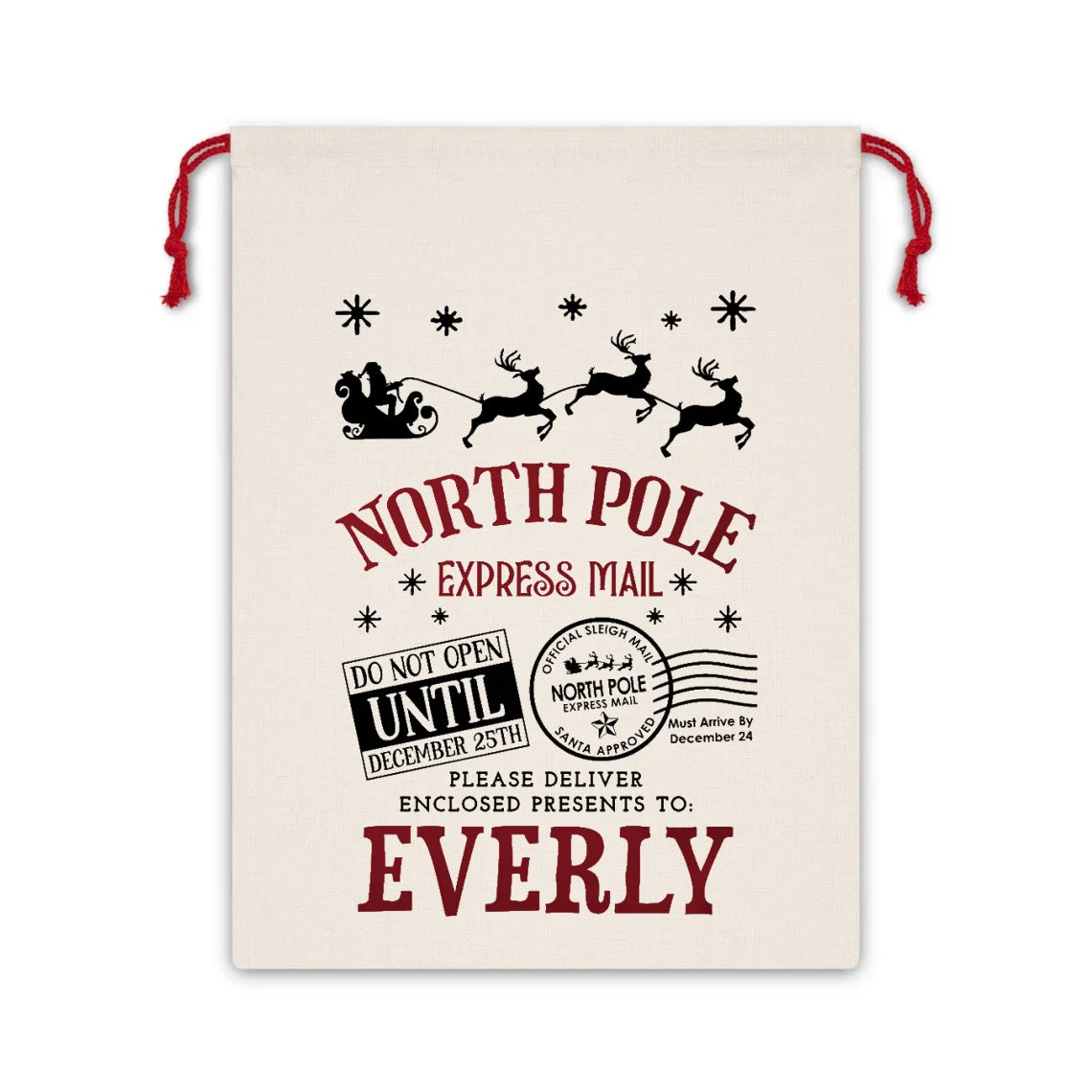 Personalized North Pole Santa Sack Custom Name Gift Bag for Kids Boys