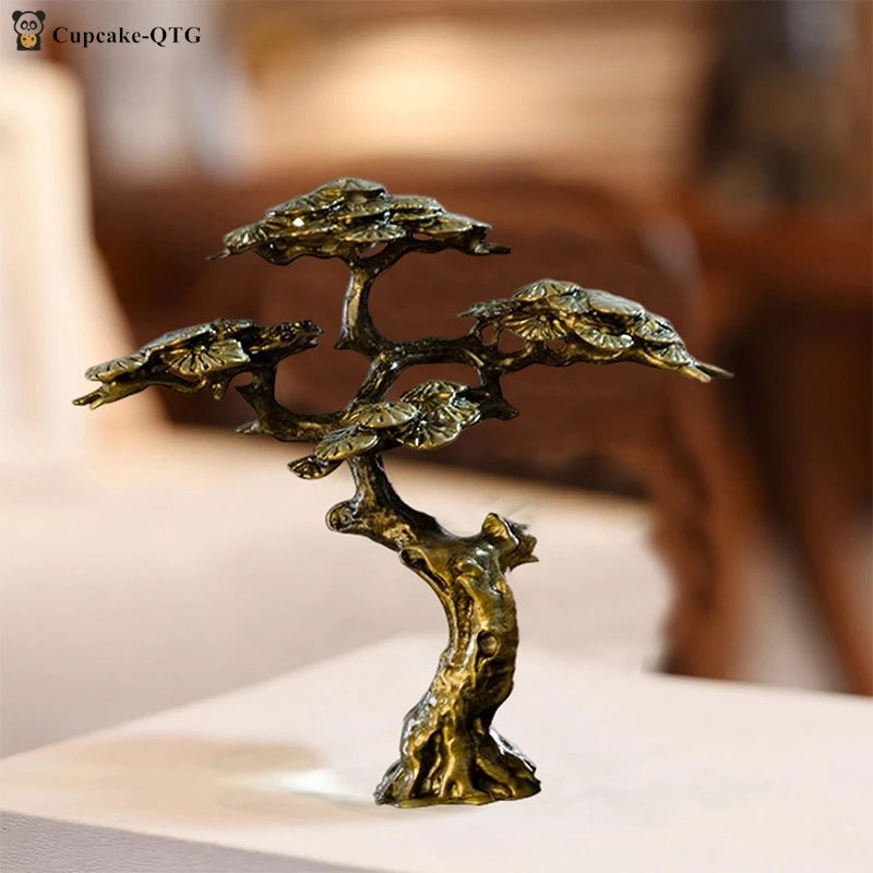 1pc Small Bonsai Tree Statues Copper Alloy Mini Welcome Pine Miniature