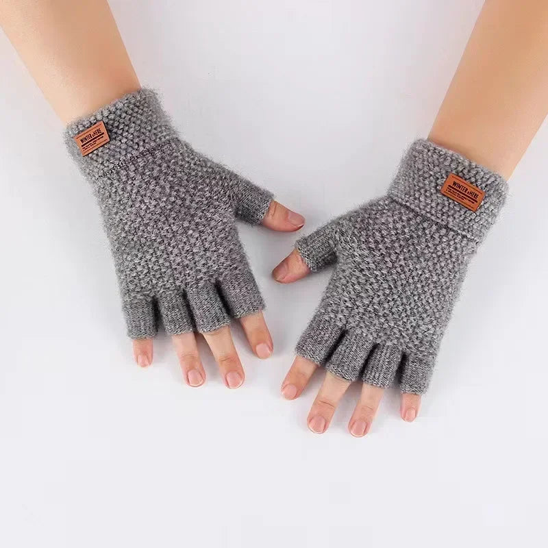 Winter Fingerless Gloves for Men Half Finger Writting Office Knitted