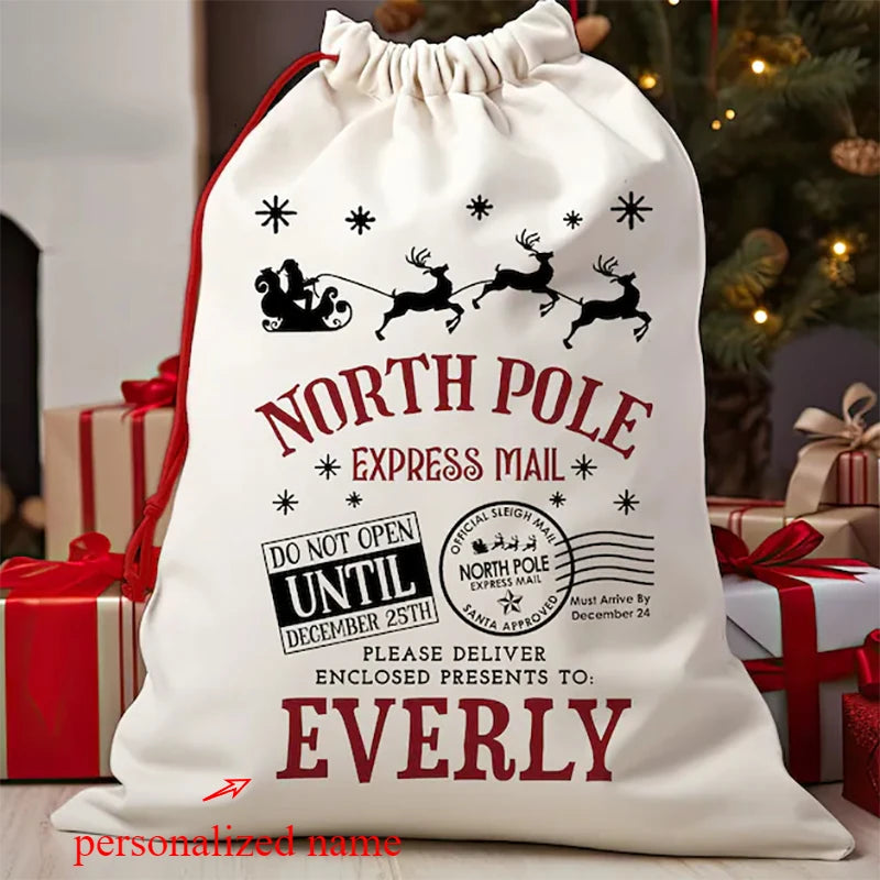 Personalized North Pole Santa Sack Custom Name Gift Bag for Kids Boys